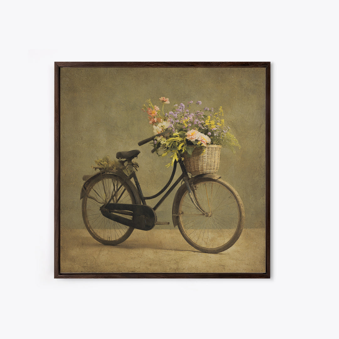 Old Bicycle with Flowers in Basket Canvas Print, Bed and Breakfast Art, Abstract Art, Living Room Decor, Fine Art, BAB-1x1-23
