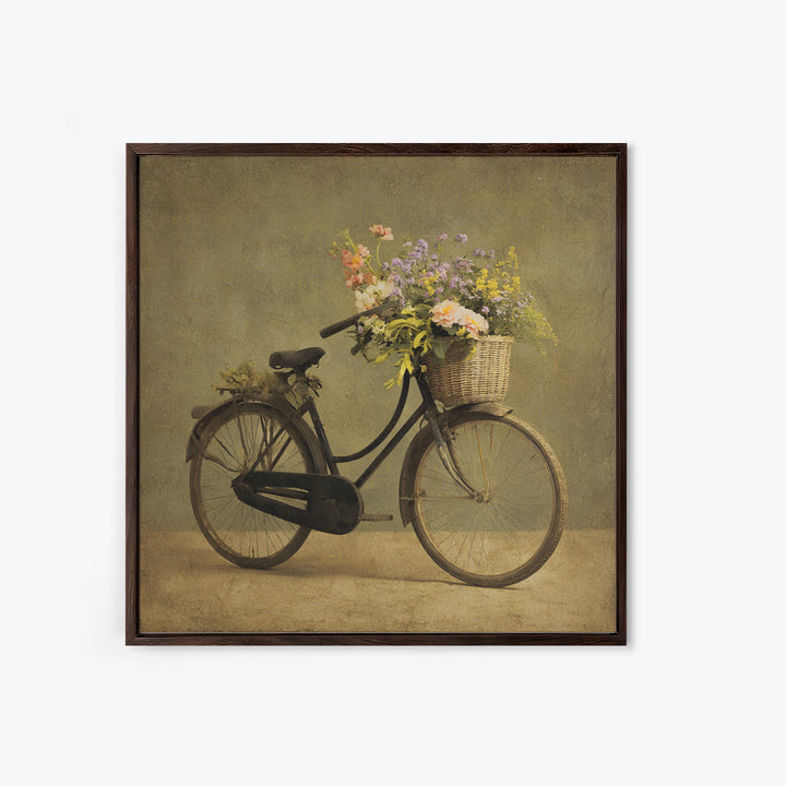 Old Bicycle with Flowers in Basket Canvas Print, Bed and Breakfast Art, Abstract Art, Living Room Decor, Fine Art, BAB-1x1-23