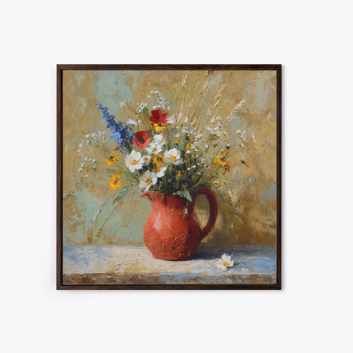 Country Wildflowers in a Chipped Ceramic Pitcher Canvas Print, Bed and Breakfast Art, Room Decor, Living Room Decor, BAB-1x1-25