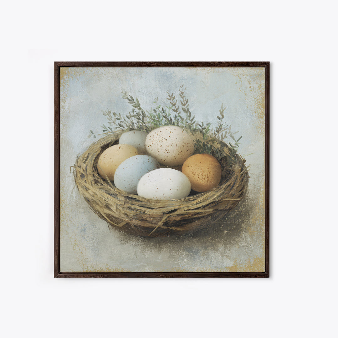 Fresh Eggs in a Woven Basket with Canvas Print, Bed and Breakfast Art, Bedroom Art, Living Room Decor, Oil Painting, BAB-1x1-30