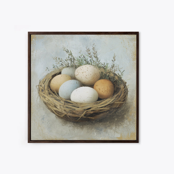 Fresh Eggs in a Woven Basket with Canvas Print, Bed and Breakfast Art, Bedroom Art, Living Room Decor, Oil Painting, BAB-1x1-30
