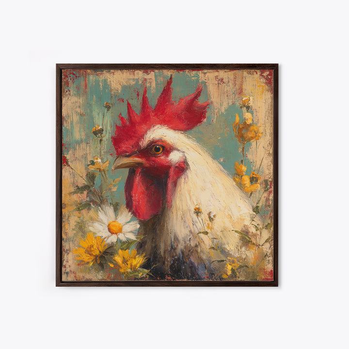 Rooster and Wildflower Country Portrait Canvas Print, Bed and Breakfast Art, Farmhouse Wall Decor, Living Room Decor, BAB-1x1-43