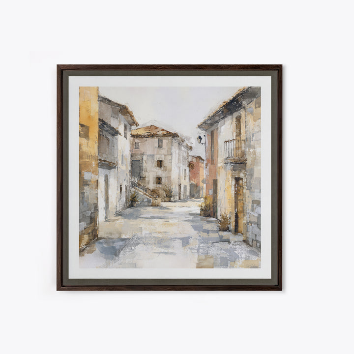 Soft Watercolor Village Street at Dawn Canvas Print, Bed and Breakfast Art, Fine Art Print, Living Room Decor, Fine Art, BAB-1x1-5