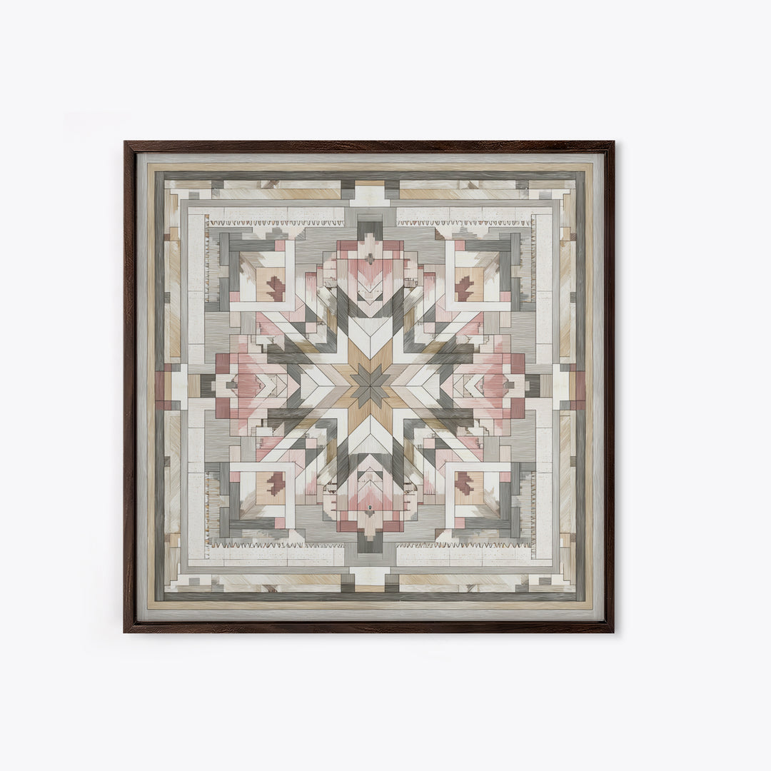 Quilt Pattern Folk Art Composition Canvas Print, Bed and Breakfast Art, Gallery Decor, Living Room Decor, Fine Art, BAB-1x1-59