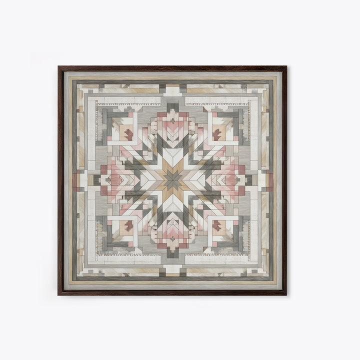 Quilt Pattern Folk Art Composition Canvas Print, Bed and Breakfast Art, Gallery Decor, Living Room Decor, Fine Art, BAB-1x1-59