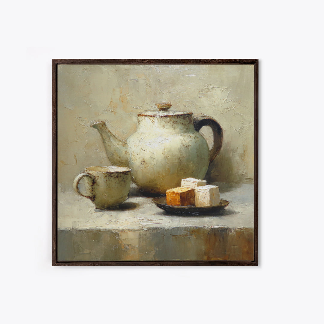 Porcelain Teapot and Scones Canvas Print, Bed and Breakfast Art, Bedroom Wall Decor, Living Room Decor, Fine Art, BAB-1x1-60