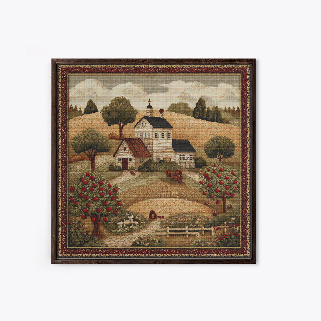 Apple Orchard Scene Framed Canvas Print, Bed and Breakfast Art, Boho Decor, Living Room Decor, Oil Painting, BAB-1x1-61