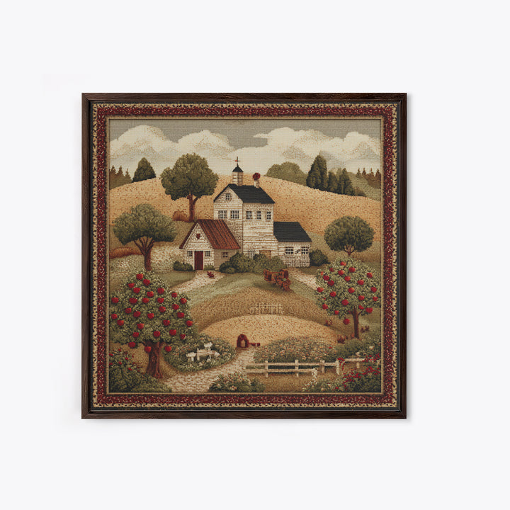 Apple Orchard Scene Framed Canvas Print, Bed and Breakfast Art, Boho Decor, Living Room Decor, Oil Painting, BAB-1x1-61