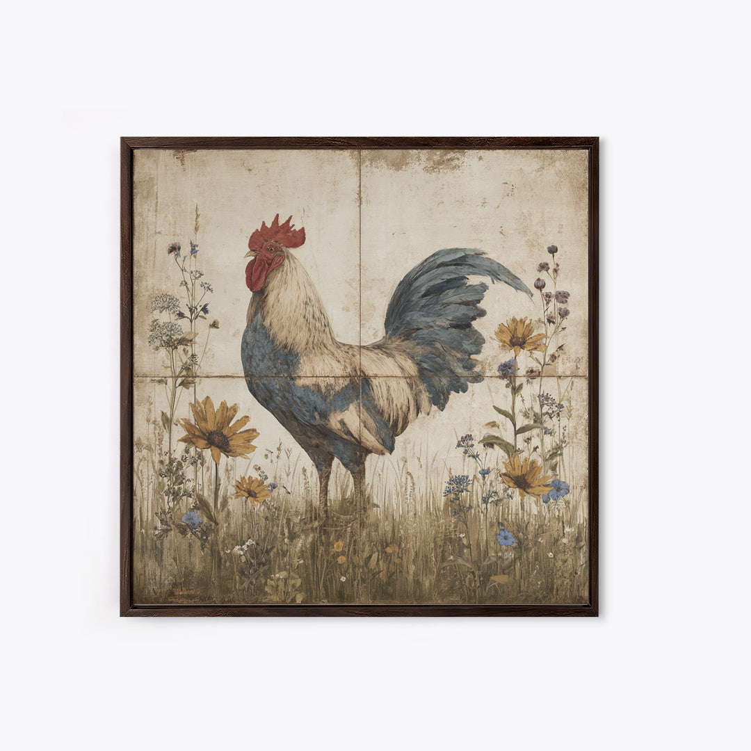Rooster and Wildflower Country Portrait Canvas Print, Bed and Breakfast Art, Modern Decor, Living Room Decor, BAB-1x1-67