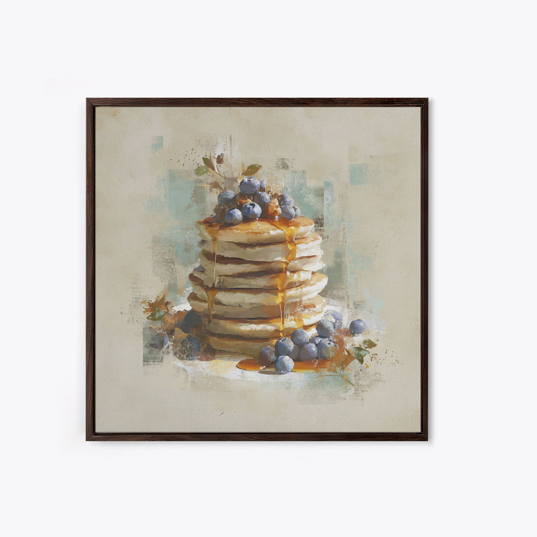Blueberry Pancakes Still Life Framed Canvas Print, Bed and Breakfast Art, Printable, Living Room Decor, Fine Art, BAB-1x1-8