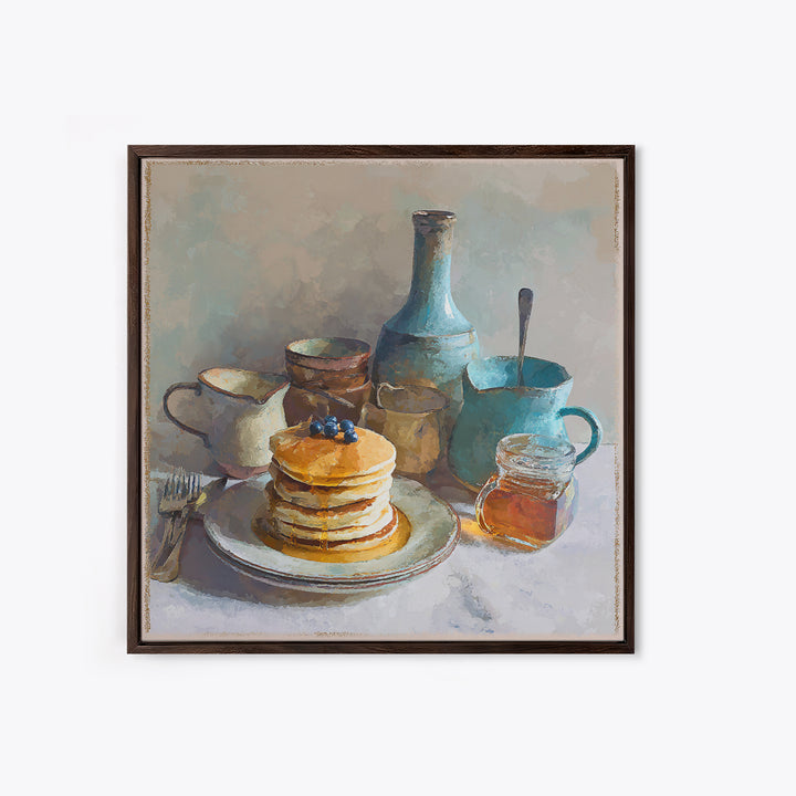 Blueberry Pancakes Still Life Framed Canvas Print, Bed and Breakfast Art, Fine Art Print, Living Room Decor, Fine Art, BAB-1x1-80
