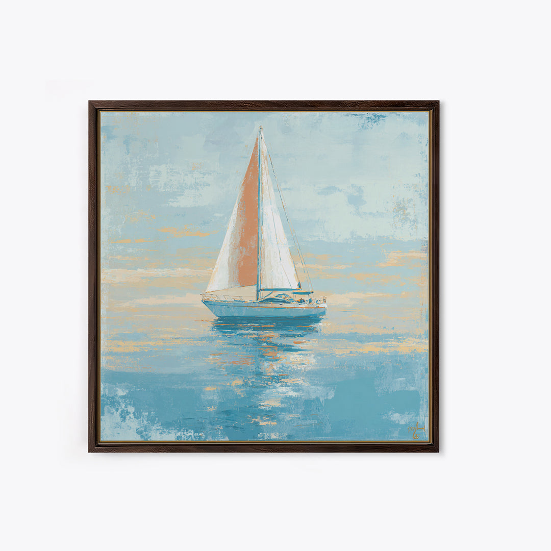 Coastal Inn Sailboat at Sunrise Canvas Print, Bed and Breakfast Art, Contemporary Art, Living Room Decor, Fine Art, BAB-1x1-89
