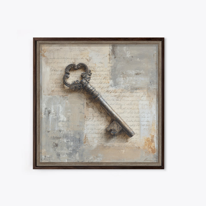 Antique Key and Handwritten Canvas Print, Bed and Breakfast Art, Statement Artwork, Living Room Decor, Fine Art Print, BAB-1x1-9