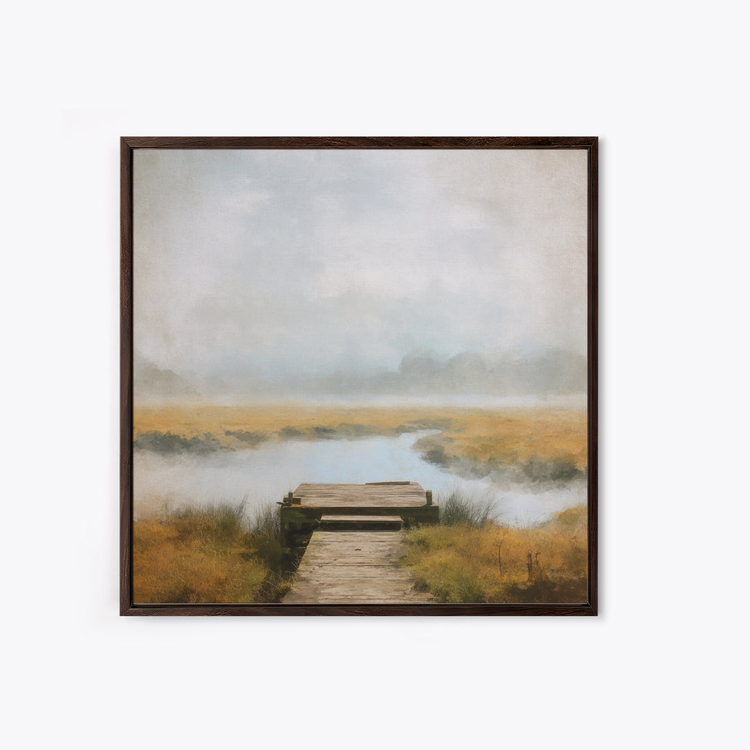 Quiet Lake Dock at Early Morning Canvas Print, Bed and Breakfast Art, Modern Decor, Living Room Decor, Fine Art, BAB-1x1-94