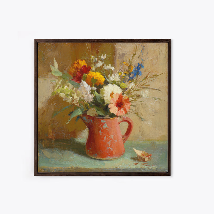 Country Wildflowers in a Chipped Ceramic Pitcher Canvas Print, Bed and Breakfast Art, Digital Art, Living Room Decor, Fine Art, BAB-1x1-97