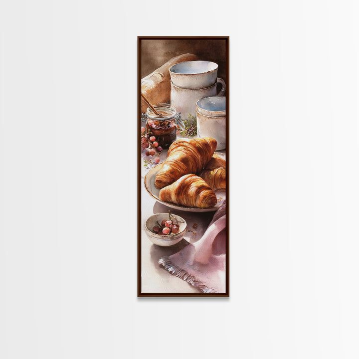 Fresh Croissants and Jam on a Linen Canvas Print, Bed and Breakfast Art, Gallery Decor, Living Room Decor, Fine Art, BAB-1x3-14