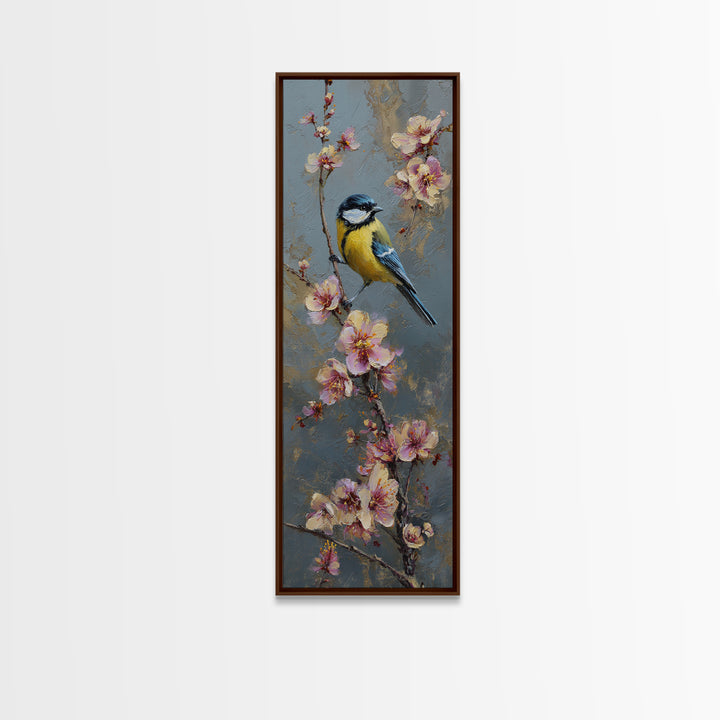 Small Bird on a Flowering Branch Canvas Print, Bed and Breakfast Art, Folk Art, Living Room Decor, Watercolor Art, BAB-1x3-2