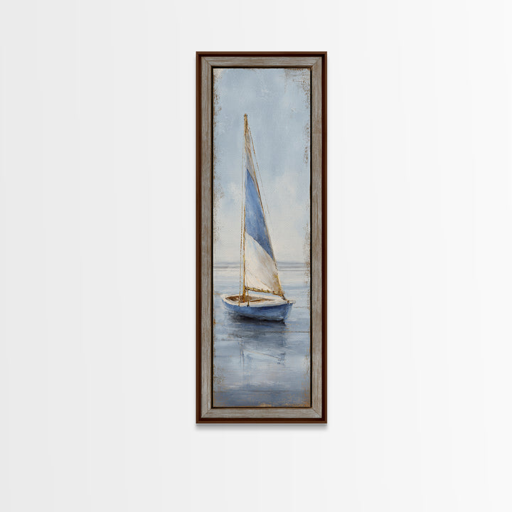 Coastal Inn Sailboat at Sunrise Framed Canvas Print, Bed and Breakfast Art, Textured Painting, Living Room Decor, Fine Art, BAB-1x3-29