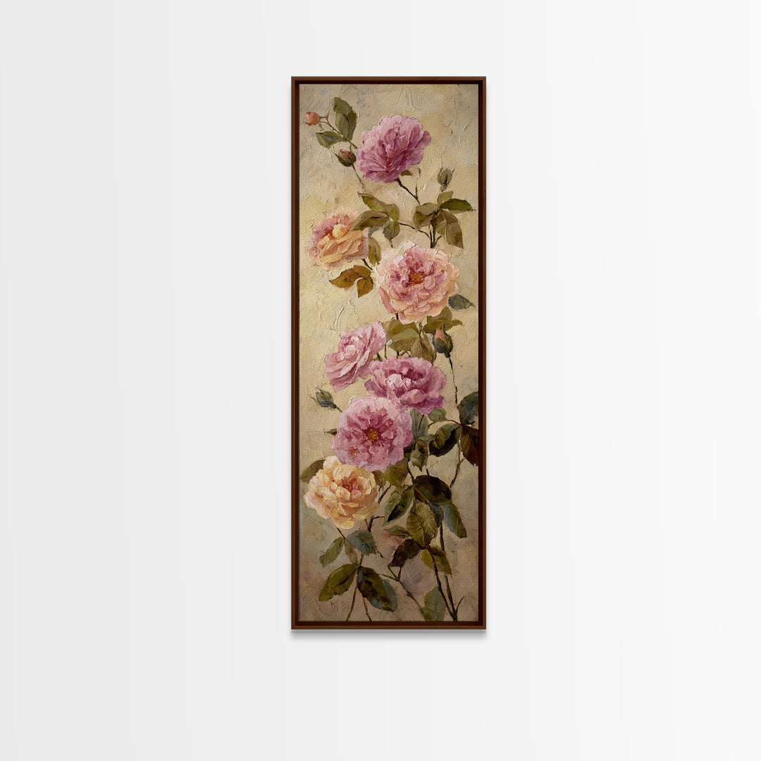 Garden Roses in Romantic Oil Paint Canvas Print, Bed and Breakfast Art, Bed, Living Room Decor, Oil Painting, BAB-1x3-33