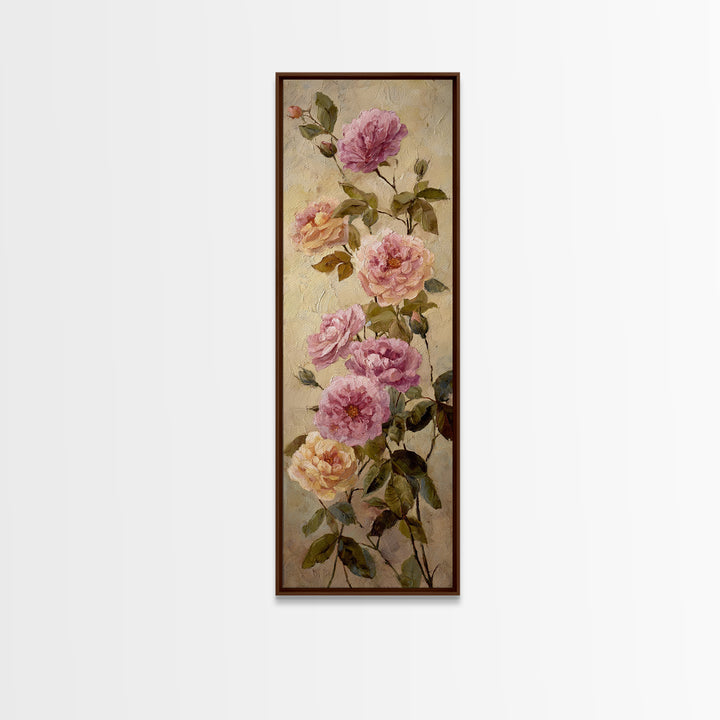 Garden Roses in Romantic Oil Paint Canvas Print, Bed and Breakfast Art, Bed, Living Room Decor, Oil Painting, BAB-1x3-33