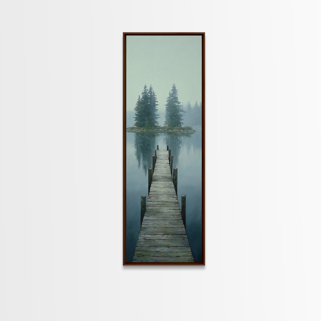 Quiet Lake Dock at Early Morning Canvas Print, Bed and Breakfast Art, Rustic Home Decor, Living Room Decor, Digital Art, BAB-1x3-34