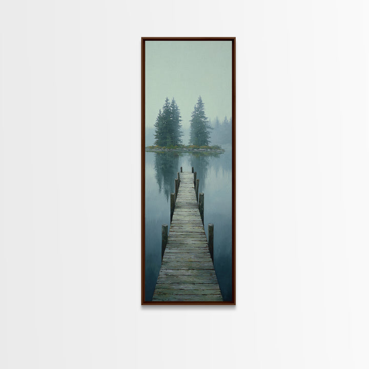 Quiet Lake Dock at Early Morning Canvas Print, Bed and Breakfast Art, Rustic Home Decor, Living Room Decor, Digital Art, BAB-1x3-34