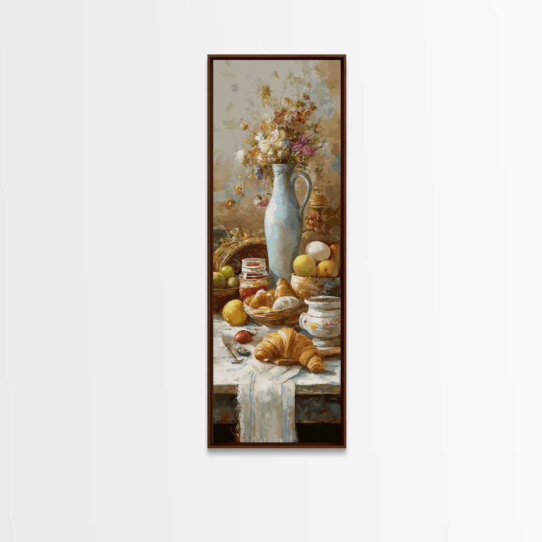 Fresh Croissants and Jam on a Linen Canvas Print, Bed and Breakfast Art, Gallery Decor, Living Room Decor, Fine Art, BAB-1x3-38