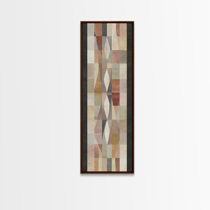 Quilt Pattern Folk Art Composition Framed Canvas Print, Bed and Breakfast Art, Bedroom Wall Art, Living Room Decor, Fine Art, BAB-1x3-47