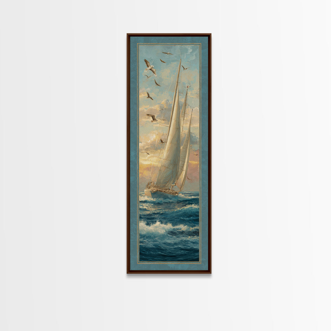 Coastal Inn Sailboat at Sunrise Canvas Print, Bed and Breakfast Art, Fine Art Print, Living Room Decor, Fine Art, BAB-1x3-5