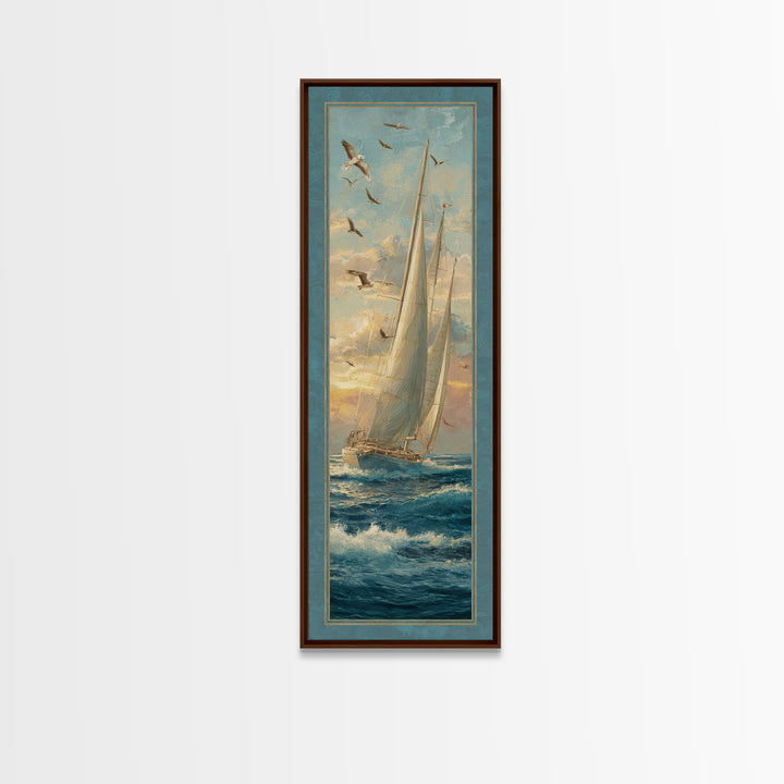 Coastal Inn Sailboat at Sunrise Canvas Print, Bed and Breakfast Art, Fine Art Print, Living Room Decor, Fine Art, BAB-1x3-5