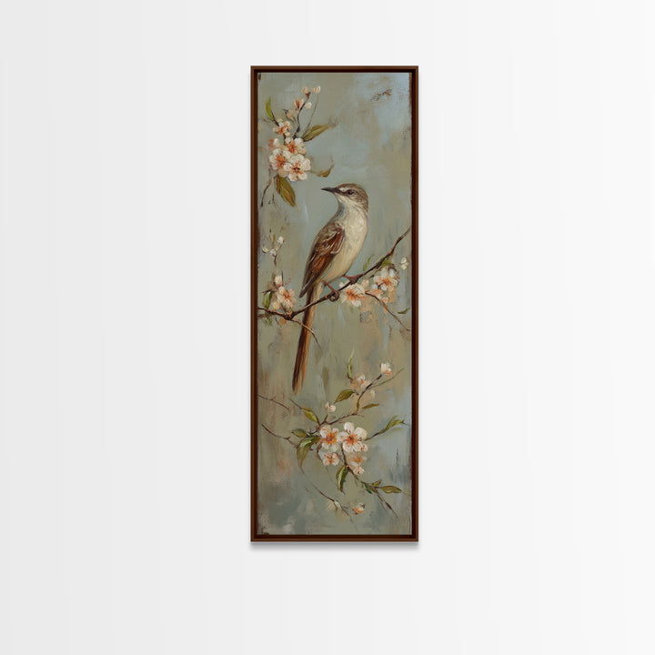 Small Bird on a Flowering Branch Framed Canvas Print, Bed and Breakfast Art, Fine Art Print, Living Room Decor, Watercolor Art, BAB-1x3-50