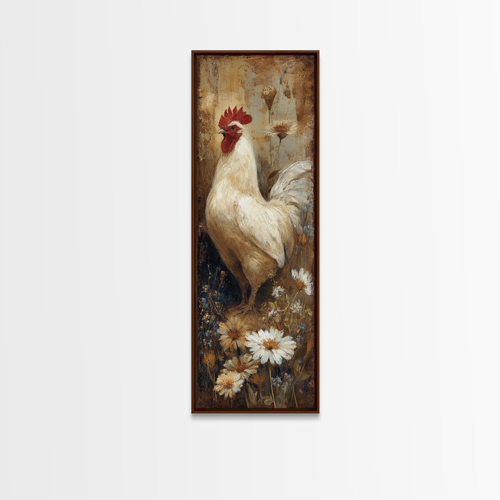Rooster and Wildflower Country Portrait Canvas Print, Bed and Breakfast Art, Farmhouse Wall Decor, Living Room Decor, Fine Art, BAB-1x3-55