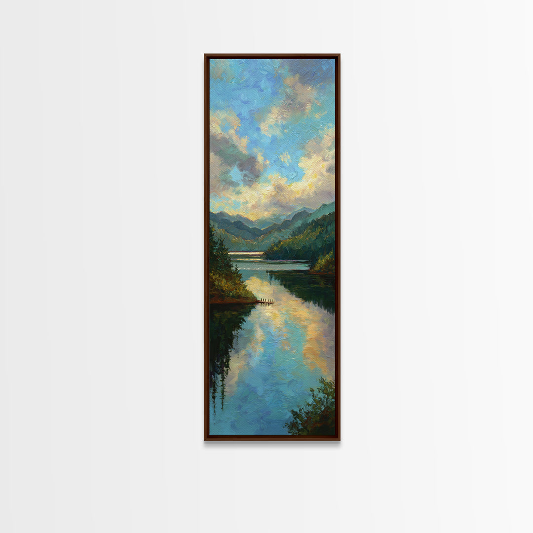 Quiet Lake Dock at Early Morning Canvas Print, Bed and Breakfast Art, Rustic Home Decor, Living Room Decor, Digital Art, BAB-1x3-58