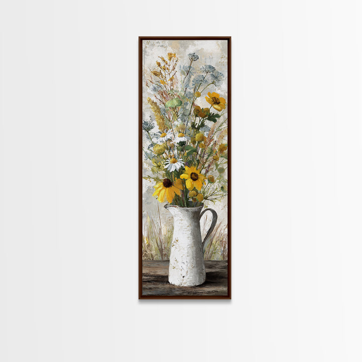 Country Wildflowers in a Chipped Ceramic Pitcher Canvas Print, Bed and Breakfast Art, Decor, Living Room Decor, BAB-1x3-61