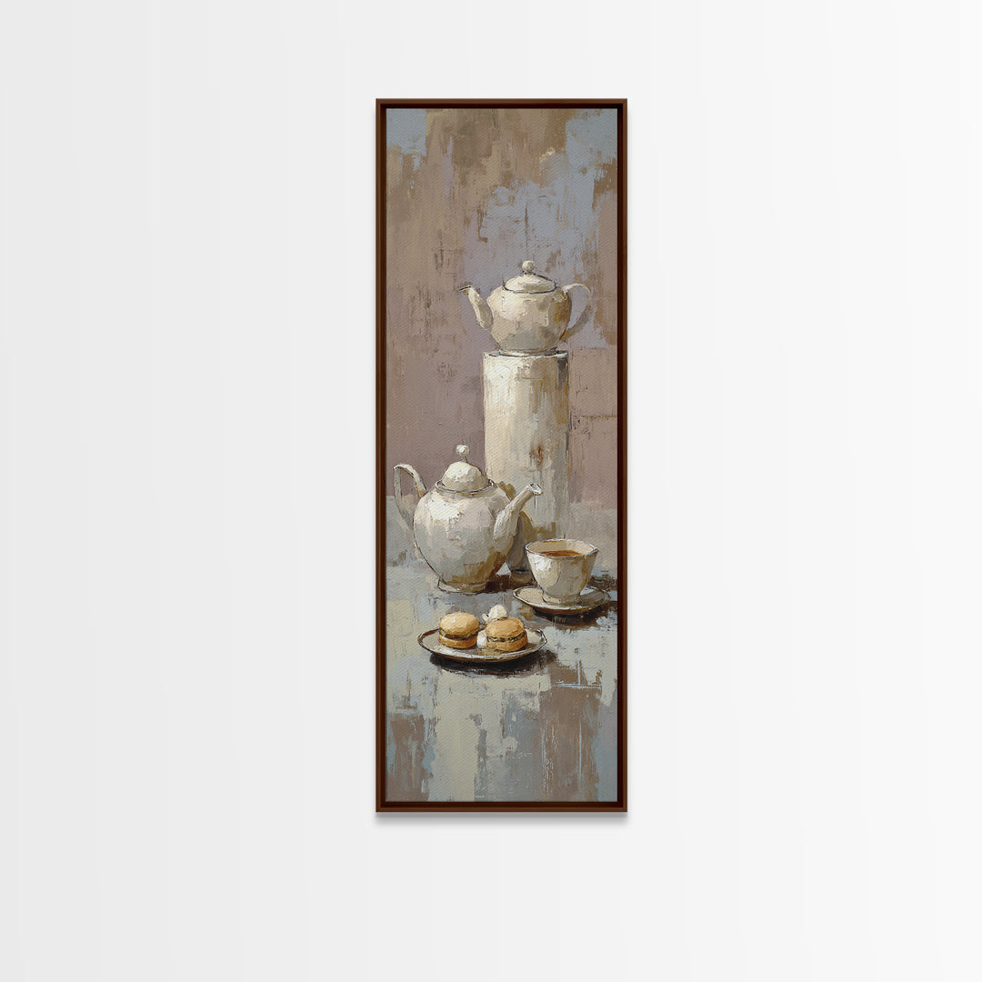 Porcelain Teapot and Scones Canvas Print, Bed and Breakfast Art, Bedroom Wall Decor, Living Room Decor, Fine Art, BAB-1x3-72