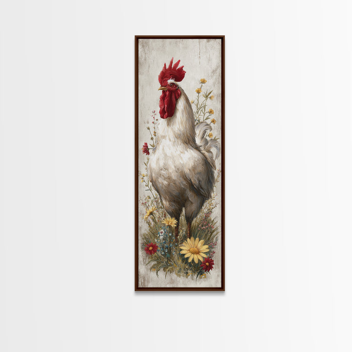 Rooster and Wildflower Country Portrait Canvas Print, Bed and Breakfast Art, Coffee Wall Art, Living Room Decor, BAB-1x3-79
