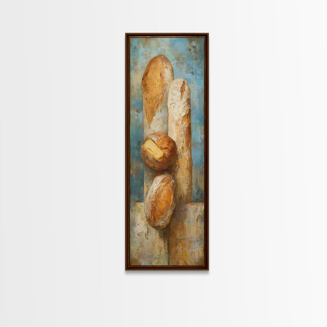 Freshly Baked Bread Framed Canvas Print, Bed and Breakfast Art, Above Bed Decor, Living Room Decor, Fine Art, BAB-1x3-80