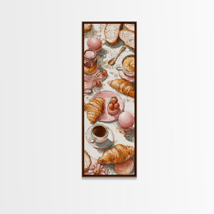 Fresh Croissants and Jam on a Linen Canvas Print, Bed and Breakfast Art, Contemporary Art, Living Room Decor, Abstract Art, BAB-1x3-86