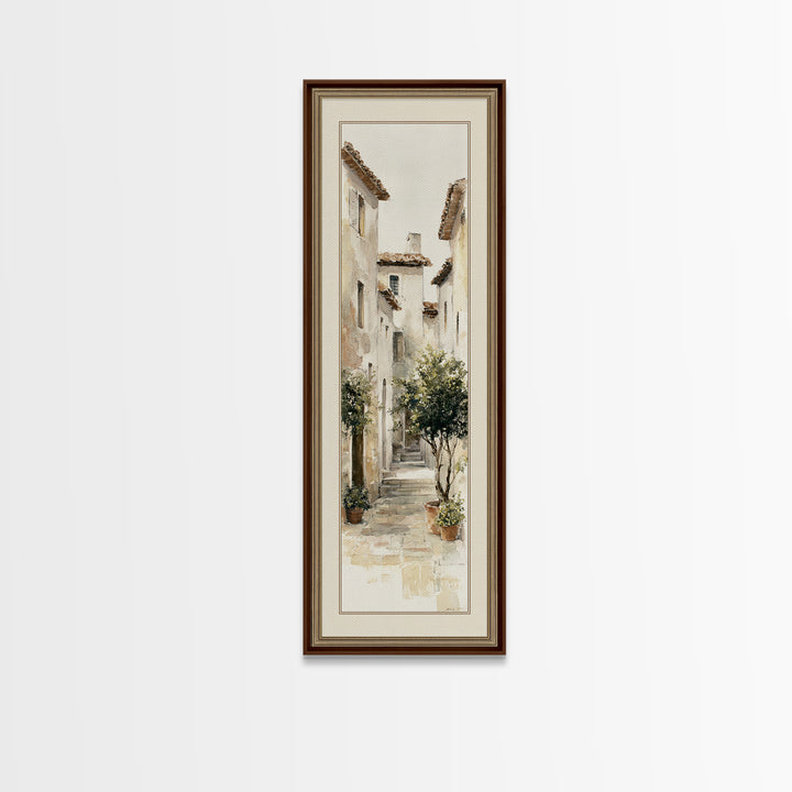 Soft Watercolor Village Street at Dawn Canvas Print, Bed and Breakfast Art, Folk Art, Living Room Decor, Fine Art, BAB-1x3-89