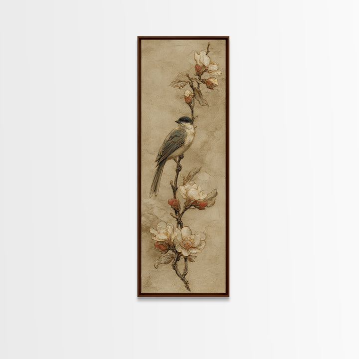 Small Bird on a Flowering Branch Canvas Print, Bed and Breakfast Art, Textured Painting, Living Room Decor, Fine Art, BAB-1x3-98