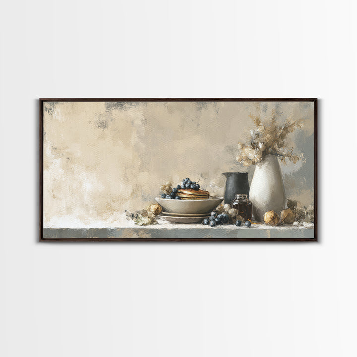 Blueberry Pancakes Still Life Framed Canvas Print, Bed and Breakfast Art, Above Bed Decor, Living Room Decor, Fine Art, BAB-2x1-100