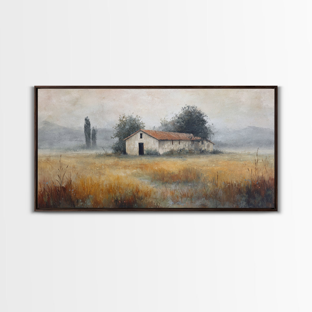 Old Farmhouse Landscape Framed Canvas Print, Bed and Breakfast Art, Boho Decor, Living Room Decor, Fine Art, BAB-2x1-27