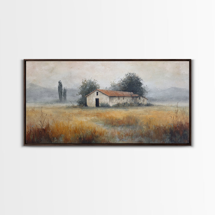 Old Farmhouse Landscape Framed Canvas Print, Bed and Breakfast Art, Boho Decor, Living Room Decor, Fine Art, BAB-2x1-27
