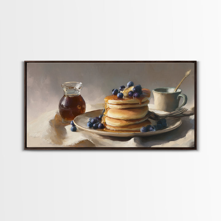 Blueberry Pancakes Still Life Framed Canvas Print, Bed and Breakfast Art, Contemporary Art, Living Room Decor, Fine Art, BAB-2x1-28