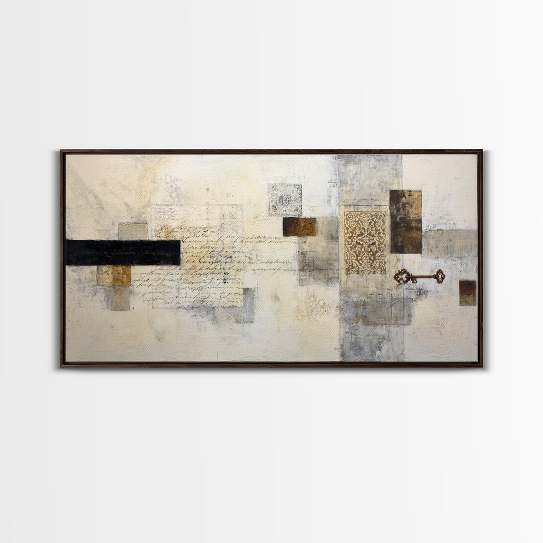 Antique Key and Handwritten Canvas Print, Bed and Breakfast Art, Printable Wall Art, Living Room Decor, Fine Art Print, BAB-2x1-29