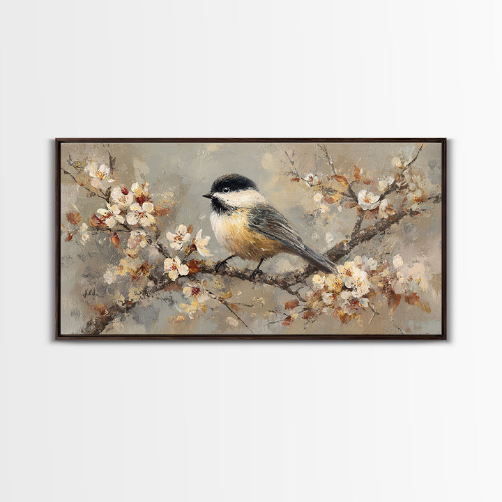 Small Bird on a Flowering Branch Canvas Print, Bed and Breakfast Art, Contemporary Art, Living Room Decor, Bedroom Wall Art, BAB-2x1-34