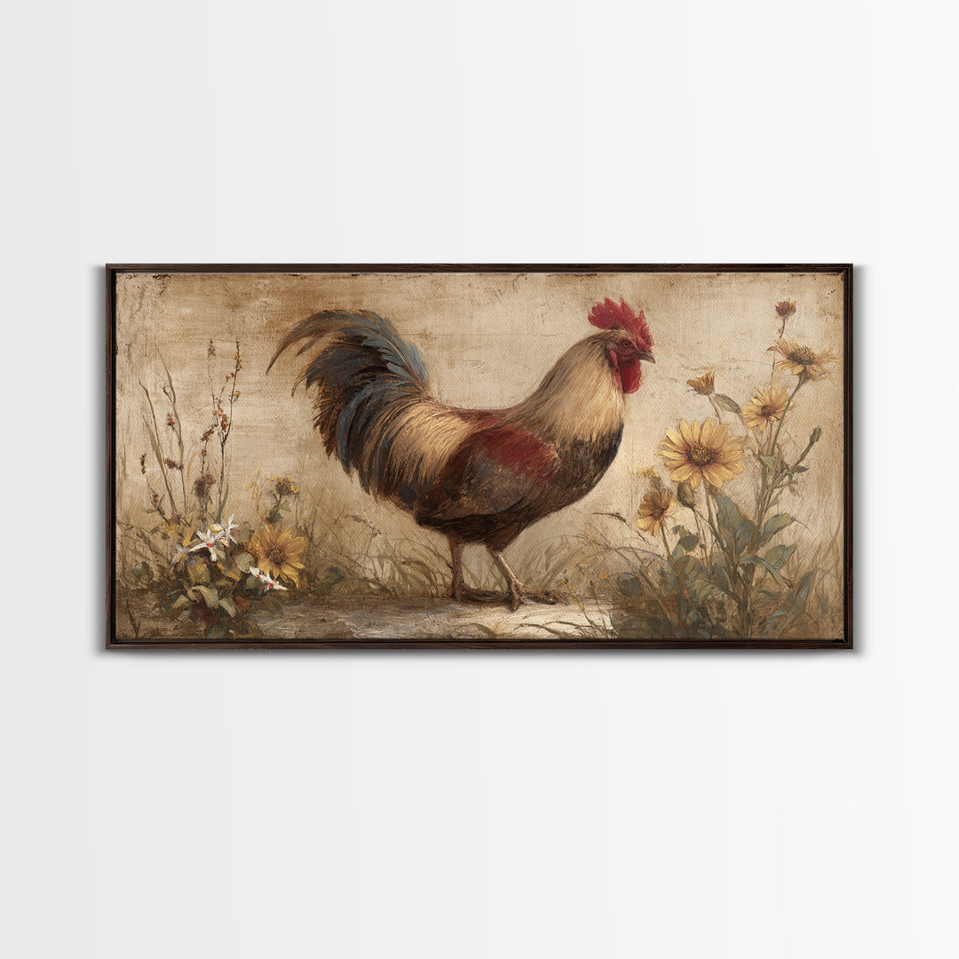 Rooster and Wildflower Country Portrait Canvas Print, Bed and Breakfast Art, Digital Art, Living Room Decor, Fine Art, BAB-2x1-39