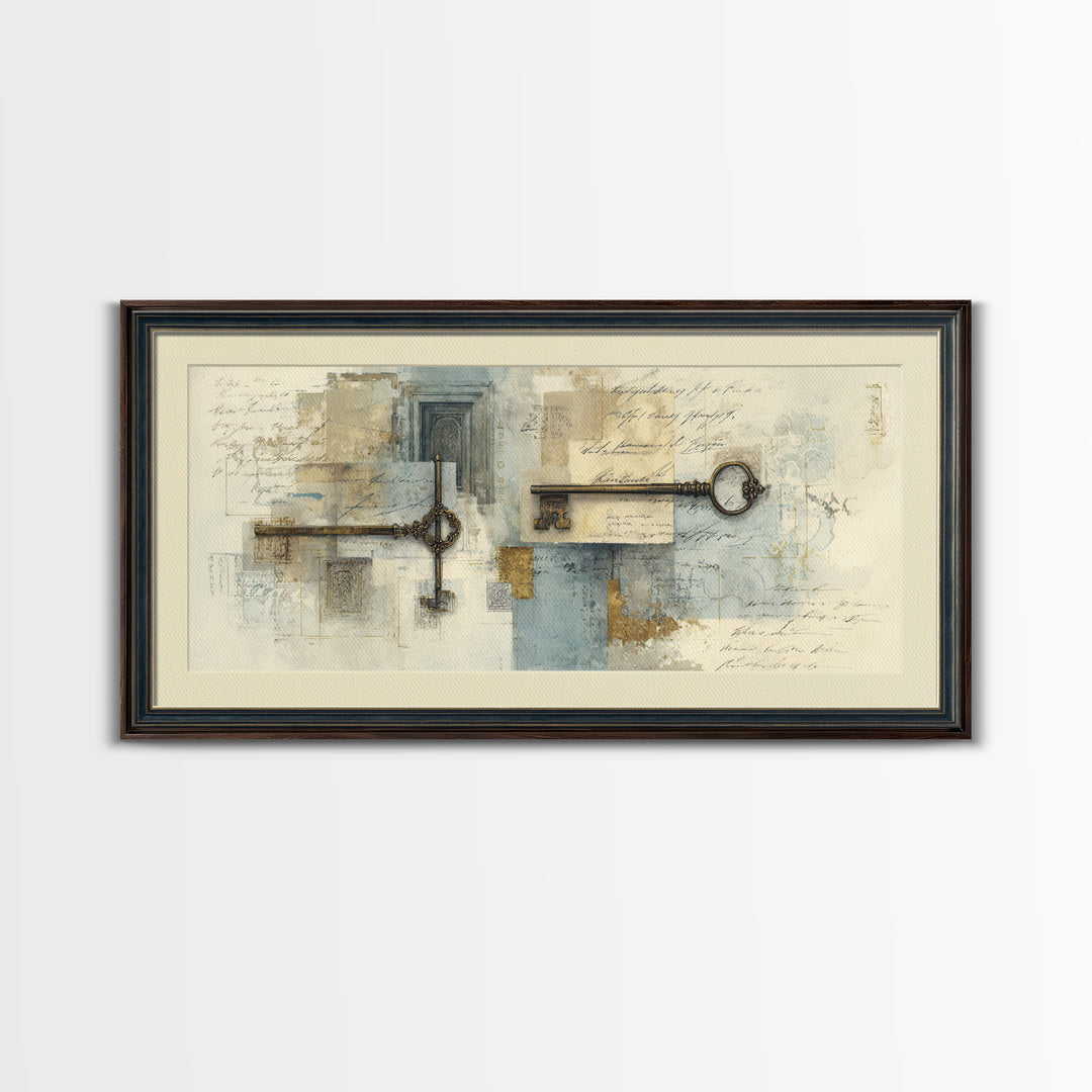 Antique Key and Handwritten Canvas Print, Bed and Breakfast Art, Printable Wall Art, Living Room Decor, Fine Art Print, BAB-2x1-5