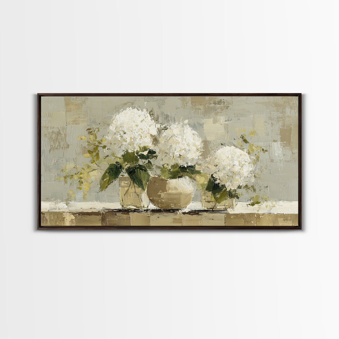 Sunlit Hydrangeas on a Windowsill Canvas Print, Bed and Breakfast Art, Decor, Living Room Decor, Fine Art, Dopamine Decor, BAB-2x1-54