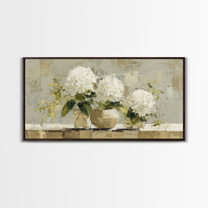 Sunlit Hydrangeas on a Windowsill Canvas Print, Bed and Breakfast Art, Decor, Living Room Decor, Fine Art, Dopamine Decor, BAB-2x1-54
